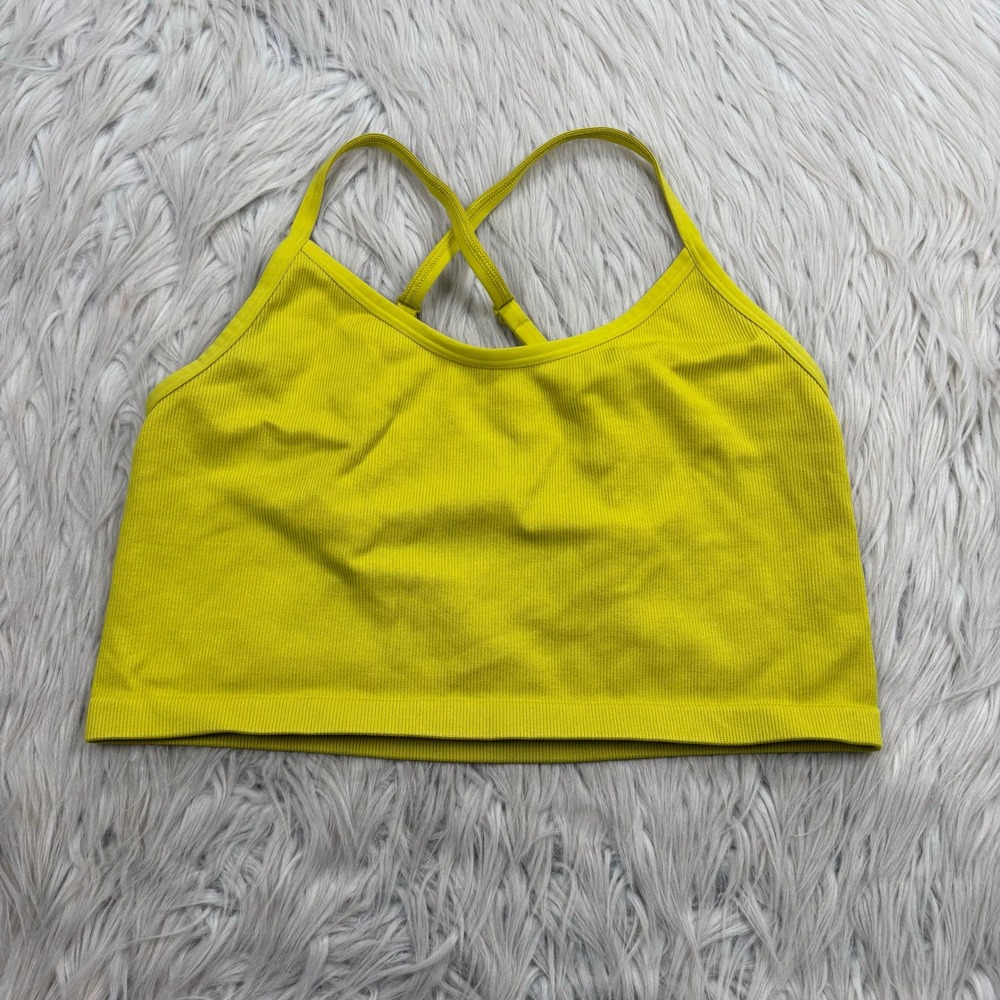 Aerie Women's M Citron Green Ribbed Strappy Crossback Bralette Bra Lounge‎